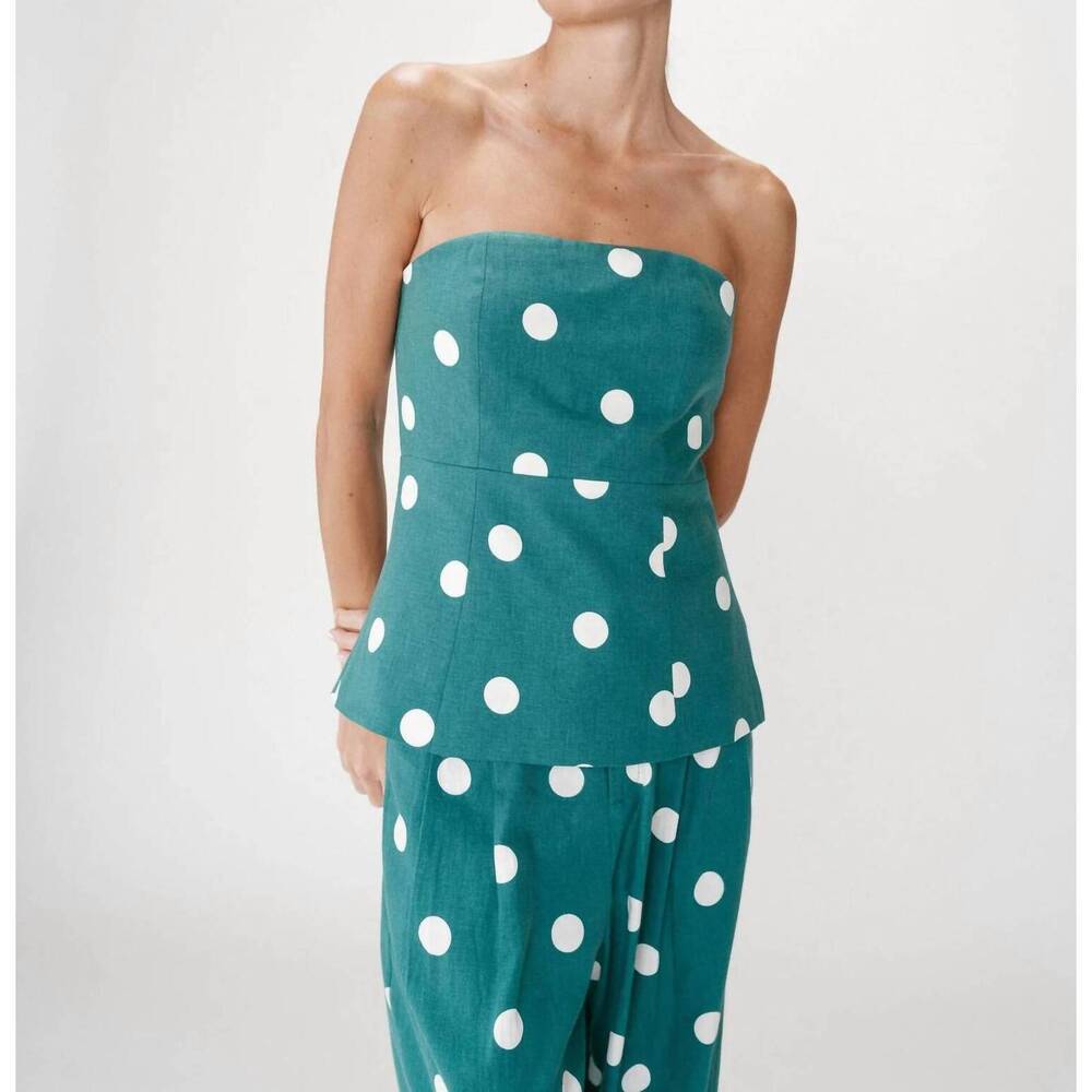NEW GRACE & MILA wixie tube top in forest green with cream polka dots